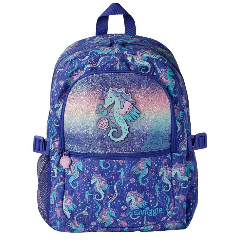 Smiggle Glitter Seahorse Backpack กระเป๋าเป้ กระเป๋านักเรียน กระเป๋าสะพายหลัง ม้าน้ำ เพชรม่วง พร้อมส่งในไทย