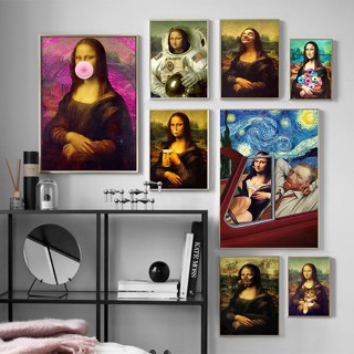 ภาพจิตรกรรมฝาผนัง ลาย Mona Lisa แบบสร้างสรรค์ สําหรับตกแต่งบ้าน