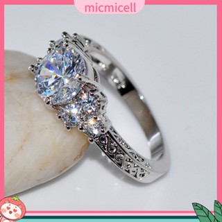 (micmicell) women แหวนเพชรชุบสีขาวหรูหรา