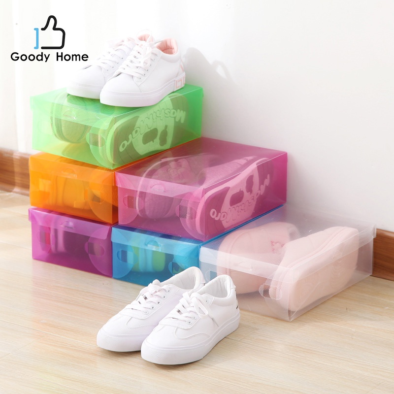 Goody Home กล่องพลาสติกใส่รองเท้าแบบบาง หนา 0.31 mm. น้ำหนัก 50g. ขนาดของกล่อง 28 * 18 * 9.5 Cm. มี 7 สีให้เลือก