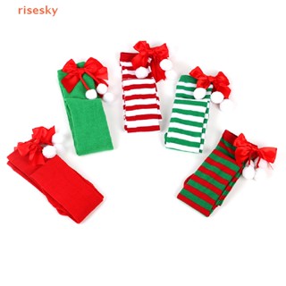 [risesky] Christmas Ornaments Socks Striped Long Stockings Christmas Decorations High Socks for Girls Striped Knee Socks