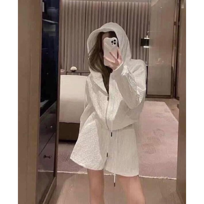 AvaShop9Clothes - ฮู้ดดี้เซ็ทแขนยาวทอลายนูน+กางเกงขาสั้นสุดชิคเข้ากั้นเข้ากัน