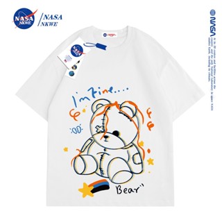 เสื้อยืดแขนสั้น พิมพ์ลาย NASA แฟชั่นฤดูร้อน สําหรับผู้ชาย และผู้หญิง