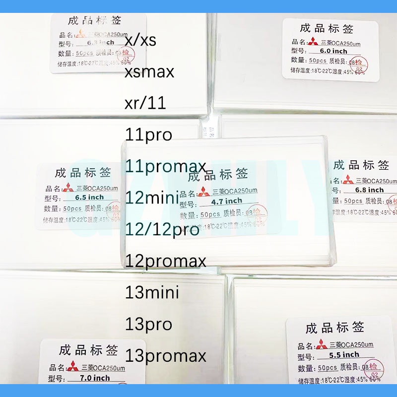 50Pcs 250um OCA Clear Optical Adhesive For iPhone 11 12 13 Pro Max x xs Max 12 13 Mini Xr LCD Touch 