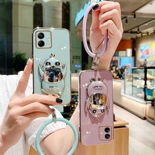 เคสโทรศัพท์ Handphone Case Samsung Galaxy A04 A04s A73 A53 A33 A13 A23 LTE M53 5G 4G Fashion Colorful Colors Plating Softcase with Cute Cartoon.Duck Fold Stand Wriststrap Shockproof Casing