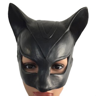 [New product in stock] masquerade party cat girl facial makeup black half face Cat Girl mask latex headgear party props mask new quality assurance 48AM