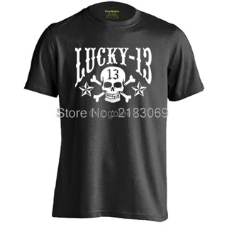 เสื้อยืดผ้าฝ้ายพิมพ์ลายแฟชั่น ขายดี เสื้อยืดลําลอง แขนสั้น พิมพ์ลาย LUCKY 13 NEVER DIE SKULL BIKER KCpefi42AIicco13 สําห