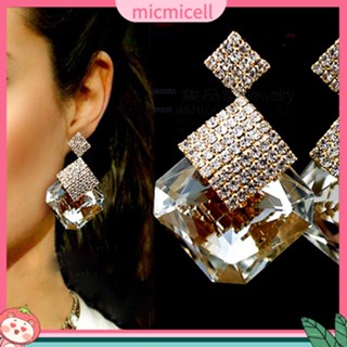 (micmicell) ต่างหูระย้าแฟชั่นสตรีหรูหราจี้สแควร์ rhinestone