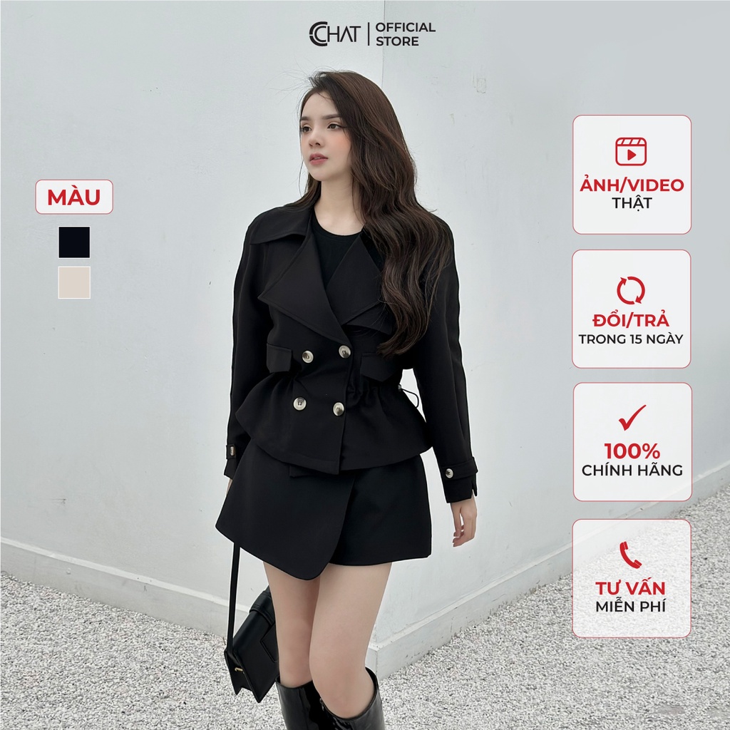 เสื้อแจ็คเก็ตผู้หญิง CCHAT 2 คอปก เอวบาง Tulle 22KHS2002ST