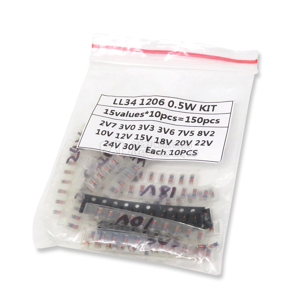 LL34 SMD Zener diode Assorted Kit 1/2W 3V-24V และ LL4148 15 ค่า *10 ชิ้น = 150 ชิ้น