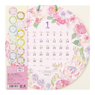 MIDORI Calendar Wall-Hanging Round Country time Wreath 2023 (D31243006) / ปฏิทินแขวนผนัง ปี 2023 ลายพวงดอกไม้ตามฤดูกาล