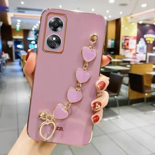 ใหม่ พร้อมส่ง เคสโทรศัพท์มือถือแบบนิ่ม กันกระแทก ลายหัวใจ พร้อมสายคล้องข้อมือ แฟชั่น สําหรับ OPPO A38 4G A384G 2023