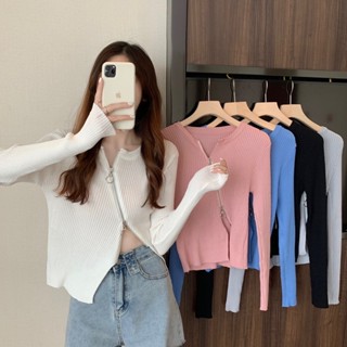 🔥🔥(พร้อมส่ง‼️)🔥🔥เสื้อไหมพรมสีพื้น ซิปเฉียงเก๋ๆ No.350