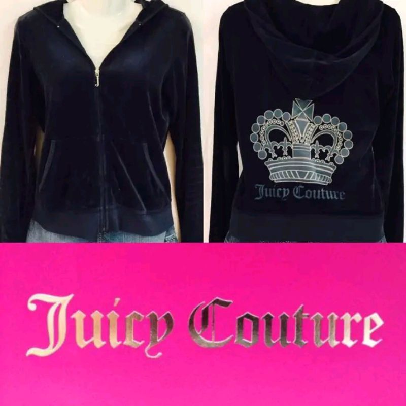 ❌Sold ^^ ขายแล้วค่ะ Juicy Couture Hoodie เสื้อคลุมมีฮู้ดสีกรม ผ้ากำมะหยี่ไซส์ M  มือสองสภาพดีค่ะ