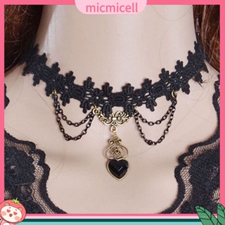 (micmicell) ของขวัญเครื่องประดับผู้หญิงสร้อยคอโซ่พู่ลูกไม้หัวใจรักกอธิค