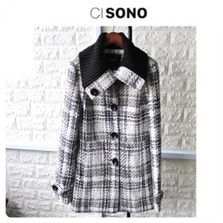 เสื้อโค้ท OVERCOAT โค้ทผ้าทวีต ผ้าชาแนล ลายตาราง แบรนด์✨CI-Sono✨ แท้💯%    WY869