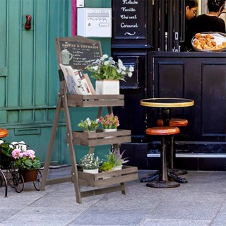 กระดานดำ 3-Tier Wood A-Frame Sidewalk Menu Chalkboard Sign with Display Shelf Plant Stand กระดานเขียนเมนู