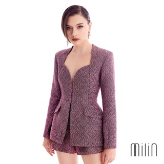 [MILIN] Juneval Jacket Collarless peplum tweed jacket เสื้อแจ็คเก็ตเพบพลัมทวีตเข้ารูป