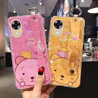 เคส Oppo A17k การ์ตูนน่ารัก หมี ซิลิโคน ที่มีสีสัน พร้อมสายรัดข้อมือ