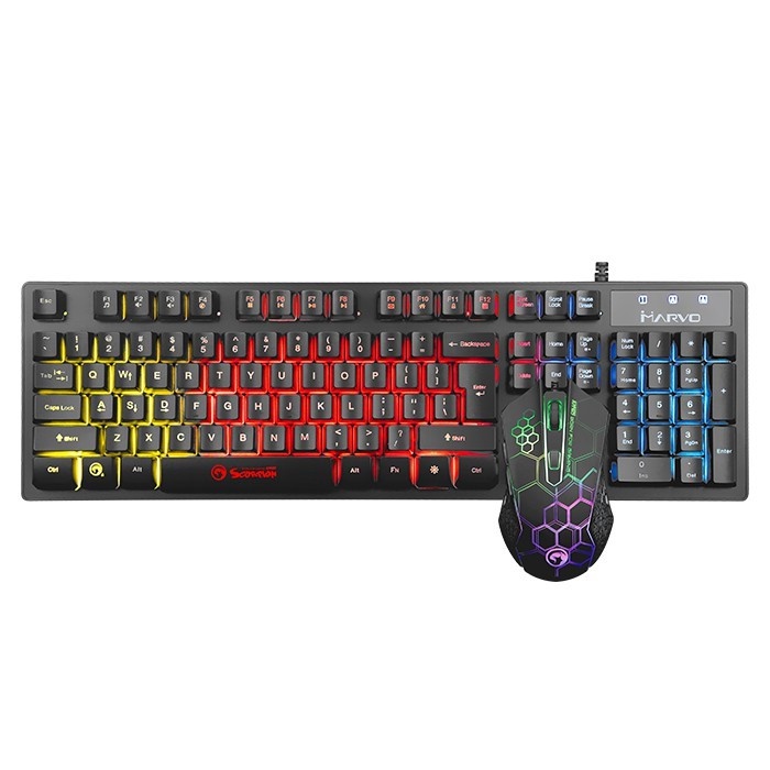 MARVO(มาร์โว่) MOUSE & KEYBOARD KM409 ชุด คีบอดคีบอดไฟทะลุตัวหนังสือ เมาส์มีไฟ7สี Combo