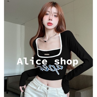 Alice  เสื้อครอปแฟชัน เสื้อครอปแขนสั้นเสื้อยืดแขนยาว 2022 สินค้ามาใหม่  รุ่นใหม่ Korean Style พิเศษ สวย AS22101403 36Z230909