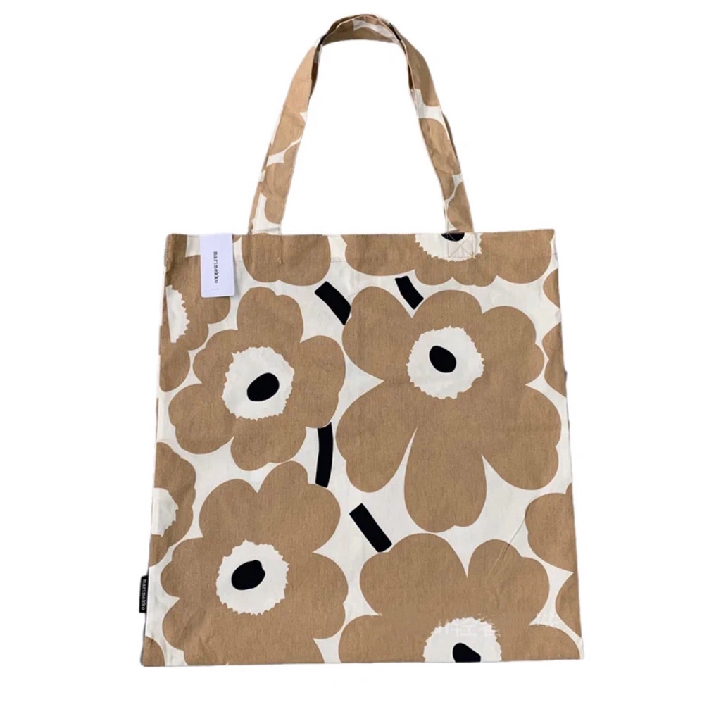 ✨พร้อมส่ง+แถมถุงเท้าฟรี✨Marimekko Cream ของแท้ 100%  ราคาถูกที่สุด ถุงผ้าMarimekko Tote Bag กระเป๋าผ้า ขนาด 44x43cm