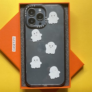 Casetify X Little ghost Black Edge Clear Sideband Font Casing Apple IPhone 11 12 13 14 Pro Max สไตล์กระแทก แข็ง ใส อะคริลิค ด้านหลัง TPU เคสพร้อมกล่อง