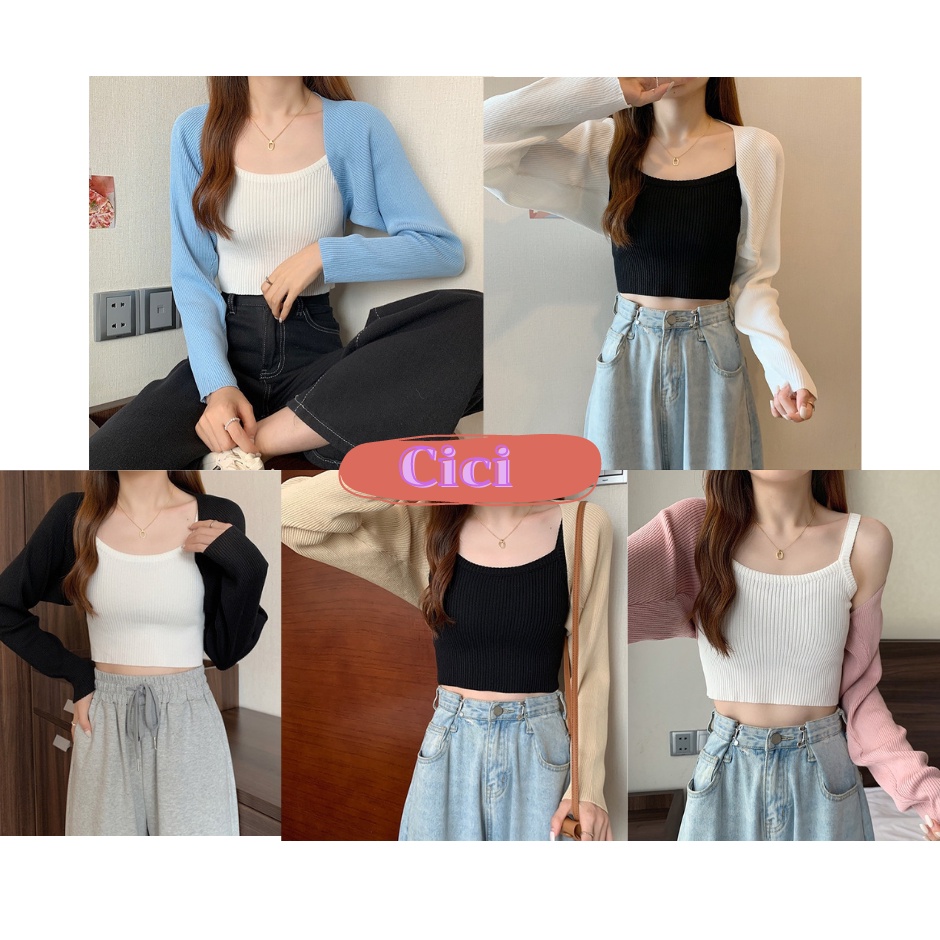 ส่งทันที Cici(NO. 23150)เสื้อคุลมครอปแขนยาวไหมพรมผ้าร่องไม่หนาไม่บางตัวนี้คือดีมาก ใส่ง่ายได้ทุกโอกาสไปทำงาน