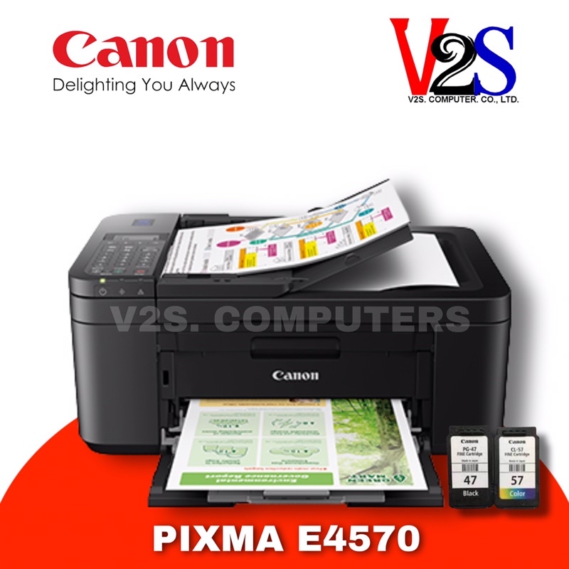 Printer เครื่องปริ้นเตอร์ Canon PIXMA E4570 AIO Wi-Fi มีหมึกแท้ 1 ชุด พร้อมใช้งาน [ประกันศูนย์ 1 ปี]