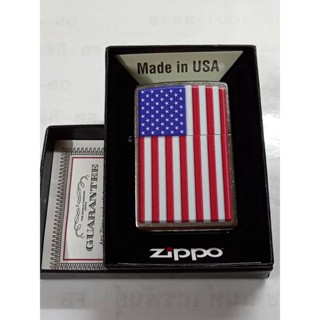 ZIPPO 29722  PATRIOTIC  STREET CHROME COLOR IMAGE   สีเงินผิวโครเมี่ยมลายแบบสกรีนรูปธงชาติอเมริกา   ของใหม่ไม่ผ่านการใช้