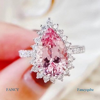 Fancy แหวนแต่งงาน ประดับเพทาย สีชมพู เครื่องประดับแฟชั่น หรูหรา สําหรับผู้หญิง