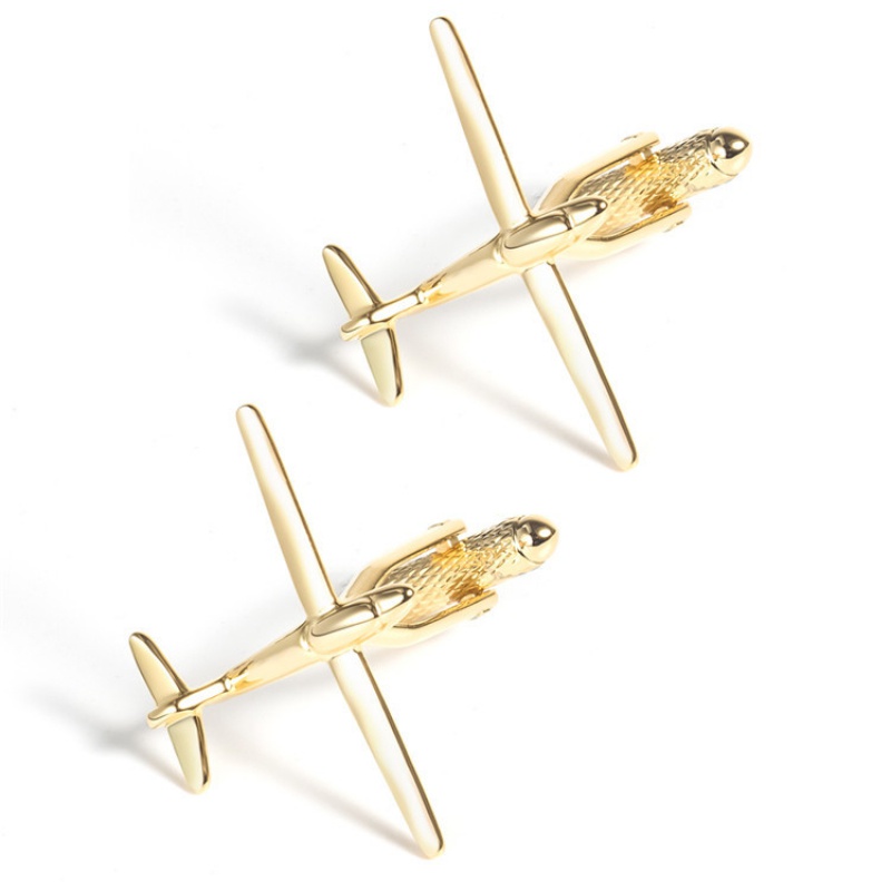เครื่องประดับแฟชั่น Cufflink บุคลิกภาพโลหะ Glossy Surface Gold เครื่องบิน Cufflinks ผู้ชายภาษาฝรั่งเ
