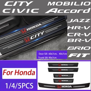 สติกเกอร์คาร์บอนไฟเบอร์ ป้องกันรอยขีดข่วน สําหรับติดขอบประตูรถยนต์ Honda City Civic Fit Jazz CRV BRV HRV Accord Brio Moilio 5 ชิ้น