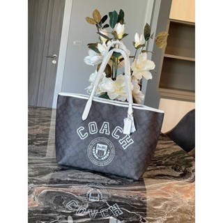 COACH City Tote In Signature Canvas With Varsity Motif