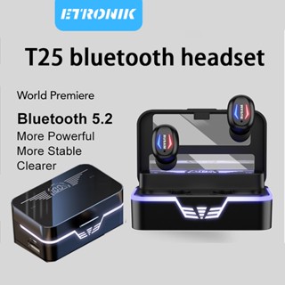 ETRONIK Original T25 TWS ไร้สายบลูทูธ 5.2 หูฟังกันน้ำกีฬาหูฟัง TOUCH หูฟังตัดเสียงรบกวนพร้อมไมโครโฟนรองรับการชาร์จฉุกเฉิน