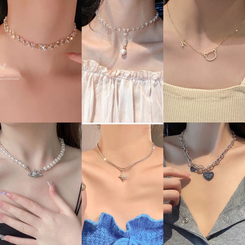newพร้อมส่งสร้อยคอแฟชั่นมุกโลหะ