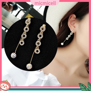 (micmicell) Fashion Rhinestone Ball Tassel Ear Stud Long Drop Earrings Women Jewelry Gift