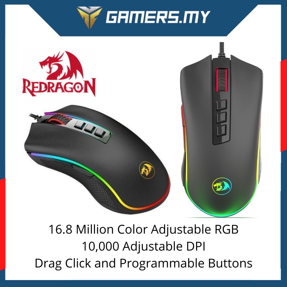 Redragon M711 COBRA เมาส์สําหรับเล่นเกม RGB Backlight 10,000 DPI ปรับได้ 7 ปุ่มตั้งโปรแกรมได้