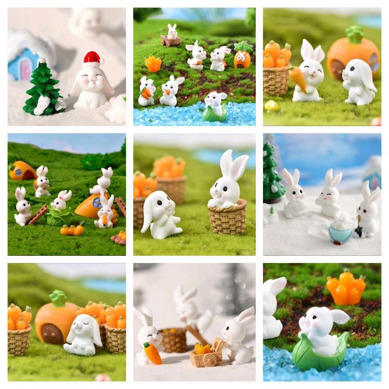 8)กระต่ายน่ารัก ตุ๊กตาแต่งสวนจิ๋ว สวนถาด ขนาดเล็ก