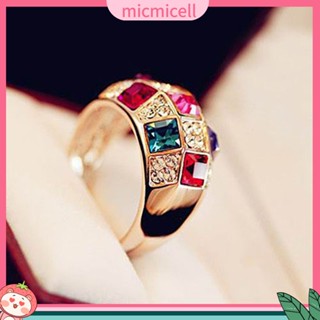 (micmicell) เครื่องประดับสตรีแหวนอัลลอยสีทองหรูหรา rhinestone