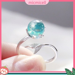 (micmicell) Adjustable Mermaid Tail Blue Rhinestone Bubble Finger Opening Women Ring Gift