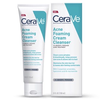 [ของแท้ 100%] CERAVE ACNE FOAMING CREAM CLEANSER BENZOYL PEROXIDE ACNE TREATMENT 150 ml. EXP : 04/2024