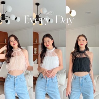 เสื้อแขนกุด คอเต่าแต่งตาข่าย ✨🌷 ป้าย Every day