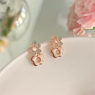 ss242 Sweetssparkles ต่างหูเกาหลี ต่างหู ก้านเงินแท้ ดอกไม้ โรสโกลด์ ฝังคริสตัล จำนวน 1 คู่