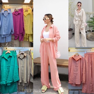 linen set ชุดเซ็ตลินินแขนยาว กางเกงขายาว ผ้าลินินอย่างดี ทรงสวยสุดๆ ใส่เที่ยว ใส่คลุมได้