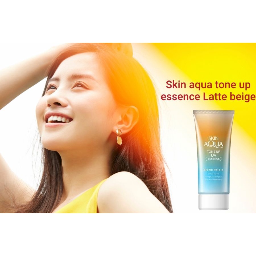 (หลอดสีทองฟ้า #Latte Beige) Rohto Skin Aqua Tone Up UV Essence SPF50+ PA++++ 80g กันแดดกึ่งเมคอัพเบสที่ผสมไฮยารูลอน