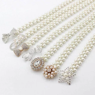 Vintage Jewelry ผู้หญิงเข็มขัดมุกเอวบางโซ่แฟชั่นเข็มขัดยางยืด