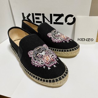 รองเท้าผู้หญิง KENZO Espadrilles tiger face size36 23CM.สีดำ พร้อมกล่อง เคนโซ่ของแท้ slip on สลิปออน black loafer shoe