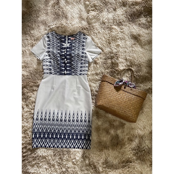 เดรสทำงานลายไทย ผ้าพิมพ์ลาย ป้าย Elgrand