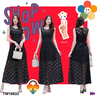 TT16833 แม็กซี่เดรส ผ้าลูกไม้ซีทรูแขนกุดโบว์ผูกเอว Maxi dress, see-through lace, sleeveless, bow tie, waist..